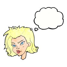 cartoon female face with thought bubble N155
