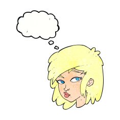 cartoon curious woman with thought bubble N55