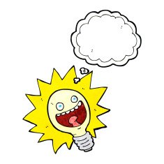 cartoon lightbulb with thought bubble N3