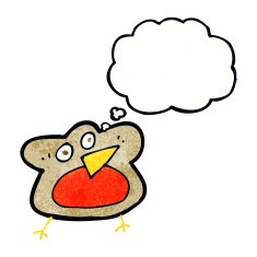 funny cartoon robin with thought bubble N9