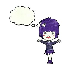 cartoon happy vampire girl with thought bubble N40