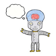 funny cartoon robot with thought bubble N50