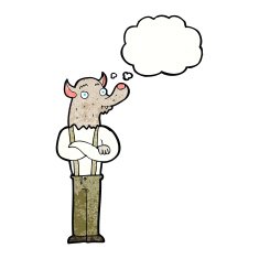 cartoon friendly werewolf with thought bubble N11