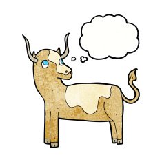 cartoon cow with thought bubble N37