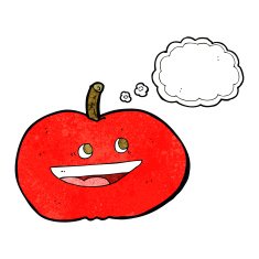 cartoon happy apple with thought bubble N10