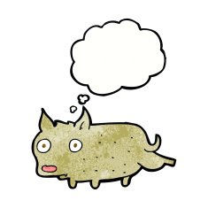 cartoon little dog cocking leg with thought bubble N10