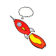 cartoon rocket with thought bubble N6