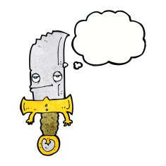 knife cartoon character with thought bubble N6
