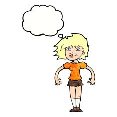 cartoon happy woman with thought bubble N265