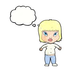 cartoon overweight woman with thought bubble N17