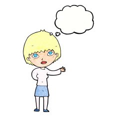 cartoon woman explaining with thought bubble N52
