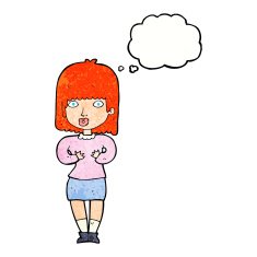 cartoon shocked woman with thought bubble N100