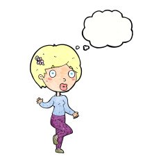cartoon surprised woman with thought bubble N249
