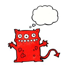 cartoon little monster with thought bubble N30