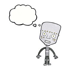 cartoon robot with thought bubble N187