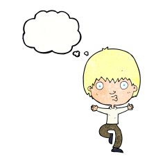 cartoon excited boy with thought bubble N150