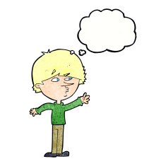 cartoon worried man reaching with thought bubble N21