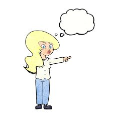 cartoon pretty woman pointing with thought bubble N41
