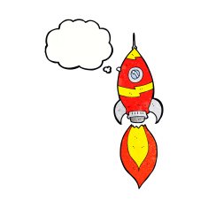 cartoon spaceship with thought bubble N34
