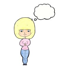 cartoon shy woman with thought bubble N49