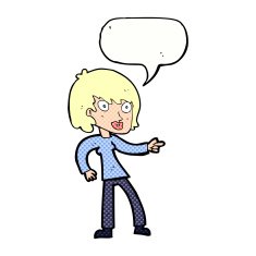 cartoon woman pointing with speech bubble N238