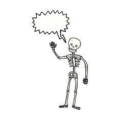 cartoon waving skeleton with speech bubble N12