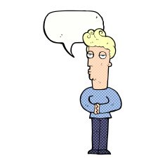 cartoon jaded man with speech bubble N19