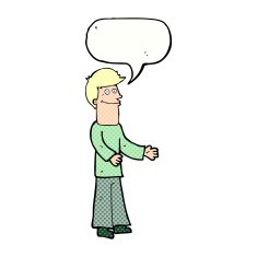 cartoon man shrugging shoulders with speech bubble N45