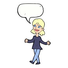 cartoon woman with no worries speech bubble N45
