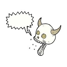 cartoon spooky skull with speech bubble N168