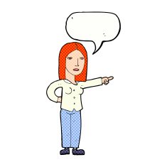 cartoon woman pointing with speech bubble N239