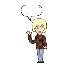 cartoon shocked woman waving hand with speech bubble N12