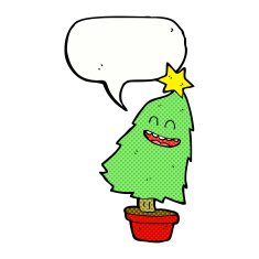 cartoon dancing christmas tree with speech bubble N23