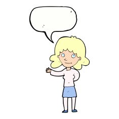 cartoon friendly woman with speech bubble N78