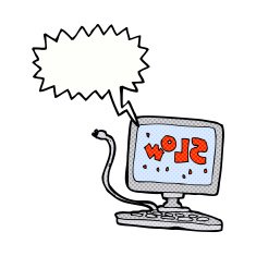 cartoon slow computer with speech bubble N4