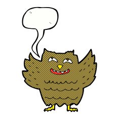 cartoon happy owl with speech bubble N12