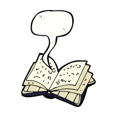 cartoon open book with speech bubble N4