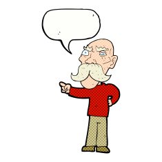 cartoon annoyed old man pointing with speech bubble N12
