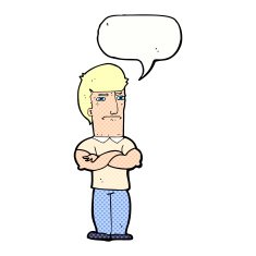 cartoon annoyed man with folded arms speech bubble N23