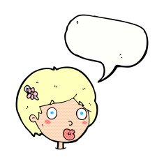 cartoon surprised female face with speech bubble N74