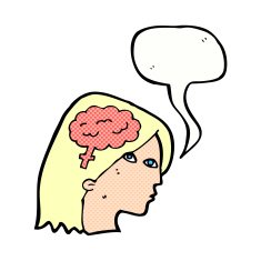 cartoon female head with brain symbol speech bubble N23
