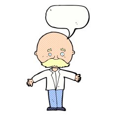 cartoon bald man with open arms speech bubble N12