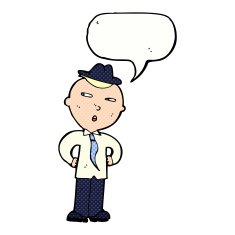 cartoon man wearing hat with speech bubble N12