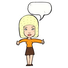cartoon woman giving thumbs up symbol with speech bubble N76