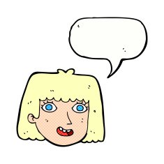 cartoon happy female face with speech bubble N210