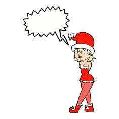 cartoon woman in christmas elf costume with speech bubble N12