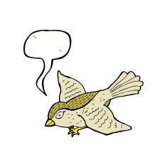 cartoon flying bird with speech bubble N18
