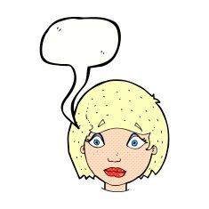 cartoon worried female face with speech bubble N11