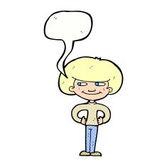 cartoon boy with hands on hips speech bubble N12