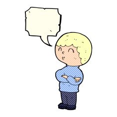 cartoon boy with folded arms speech bubble N20
